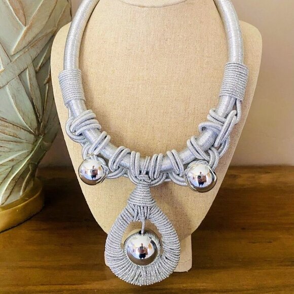 Jennifer & Co. Silver Tribal Ethnic Necklace With Bold Metallic Beads - Picture 1 of 6